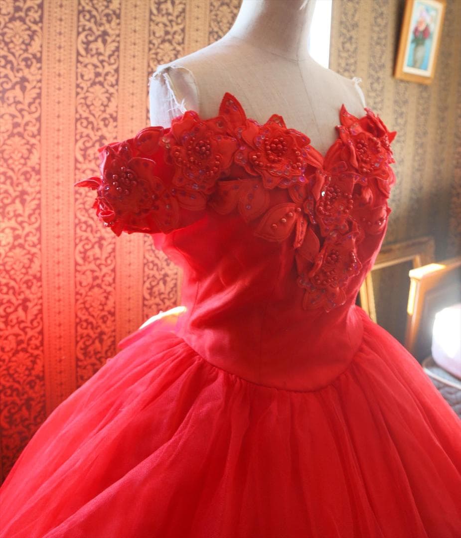 607LoveryWedding高級ウエディングドレス11号赤カラードレス