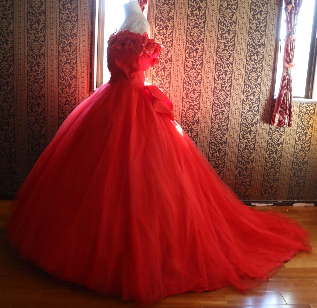 607LoveryWedding高級ウエディングドレス11号赤カラードレス