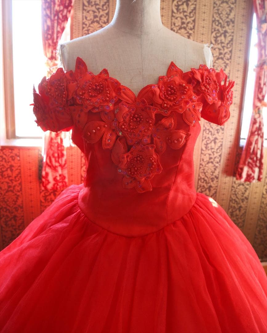 607LoveryWedding高級ウエディングドレス11号赤カラードレス