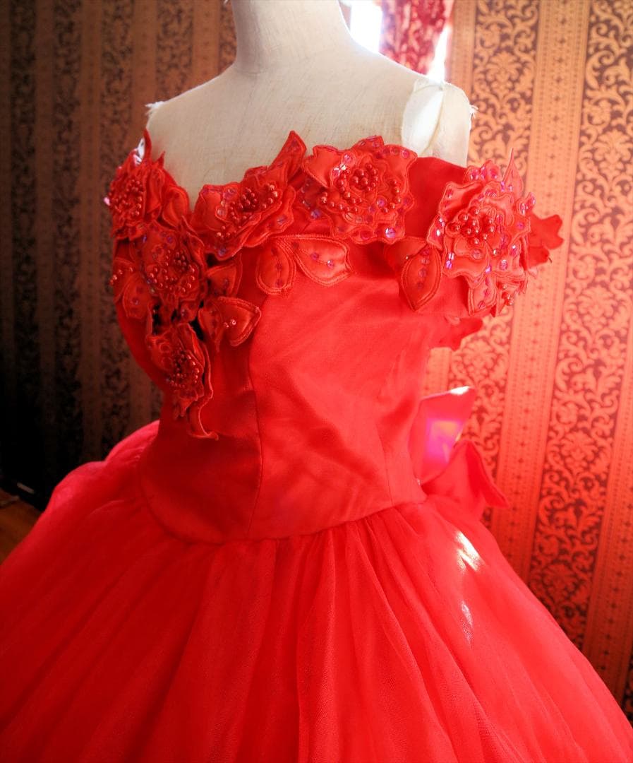 607LoveryWedding高級ウエディングドレス11号赤カラードレス