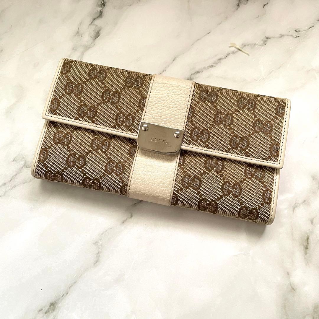 GUCCI グッチ　GGキャンバス　ロゴプレート　長財布 0125-①
