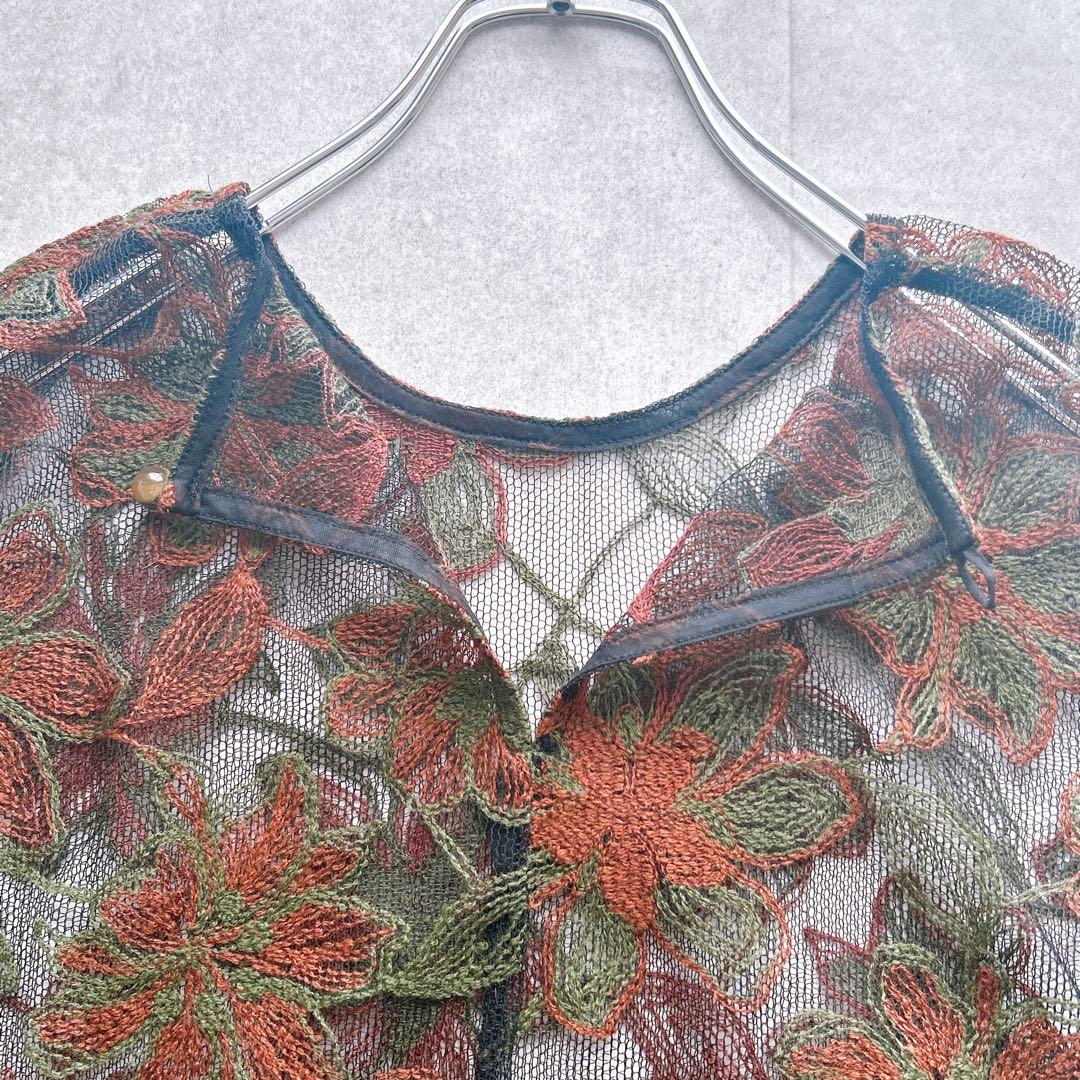 未使用級✨ FUMIE=TANAKA 刺繍 ブラウス レース チュール 花柄