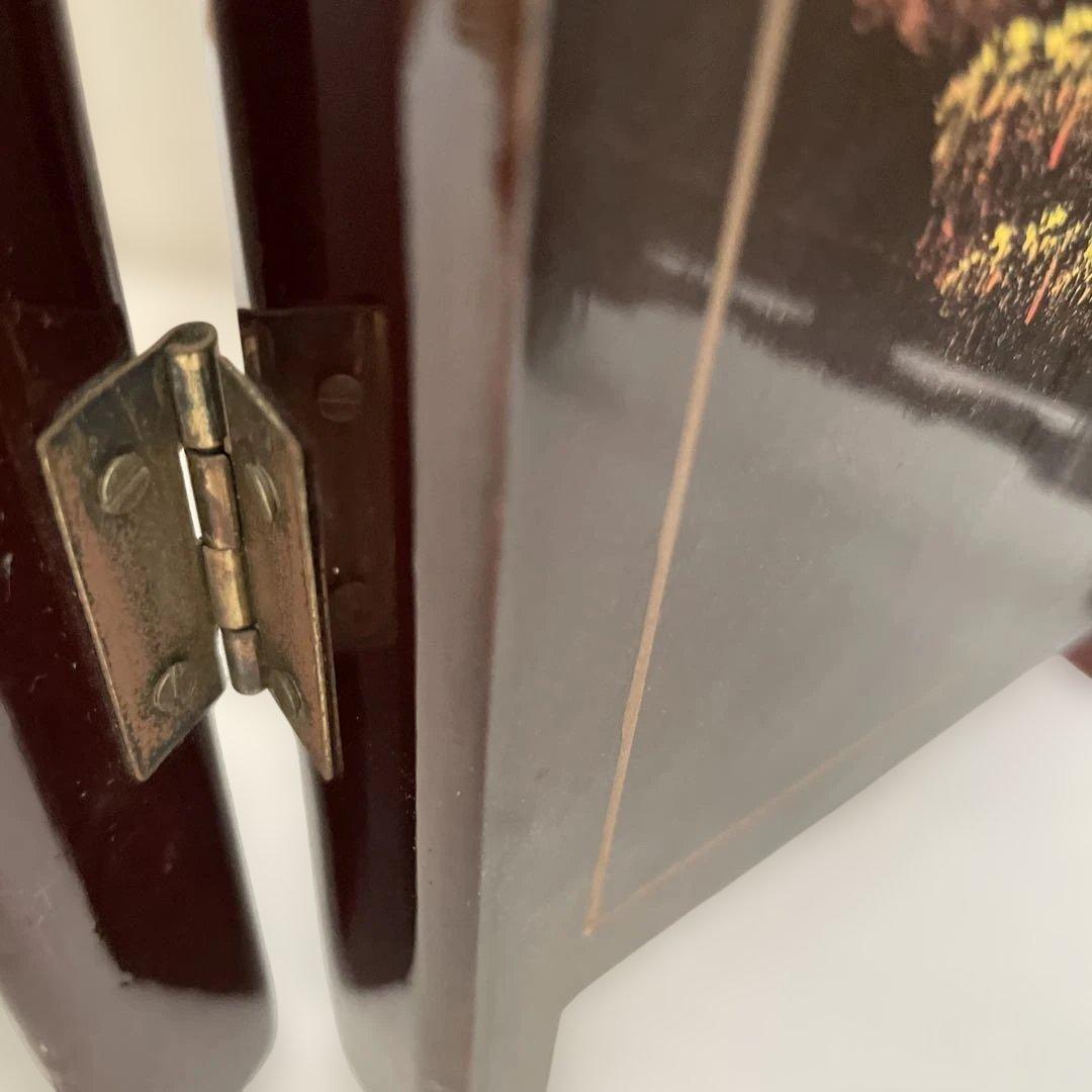 木製 花柄 屏風 ミニ衝立て 中国インテリア　置き物　約60.5㎝×45.5㎝