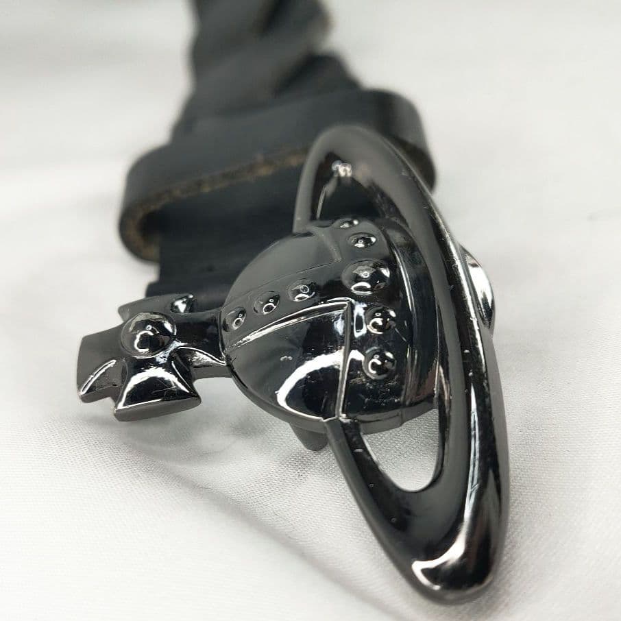 Vivienne Westwood ブラック レザー ベルト オーブバックル