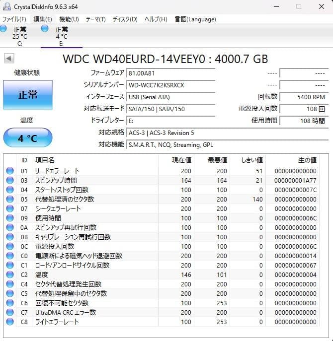 【送料無料】BUFFALO 4TB 外付けHDD HDV-SQ4.0U3/VC