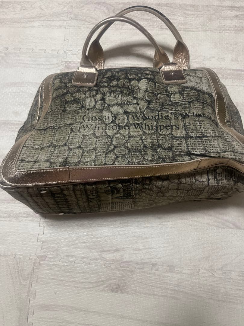 Galliano ジョン・ガリアーノ 新聞柄 ボストンバッグ クロコ型押し風