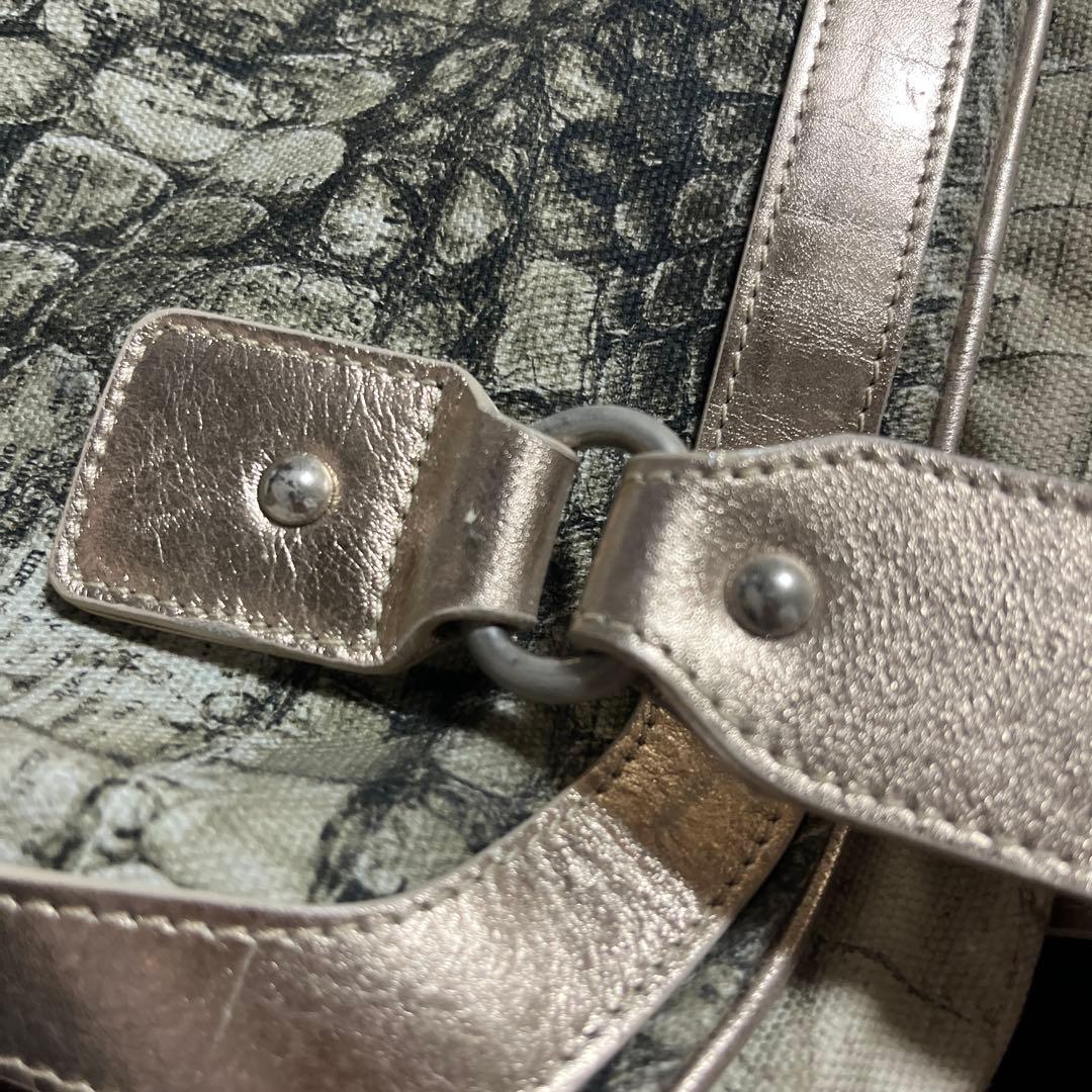 Galliano ジョン・ガリアーノ 新聞柄 ボストンバッグ クロコ型押し風