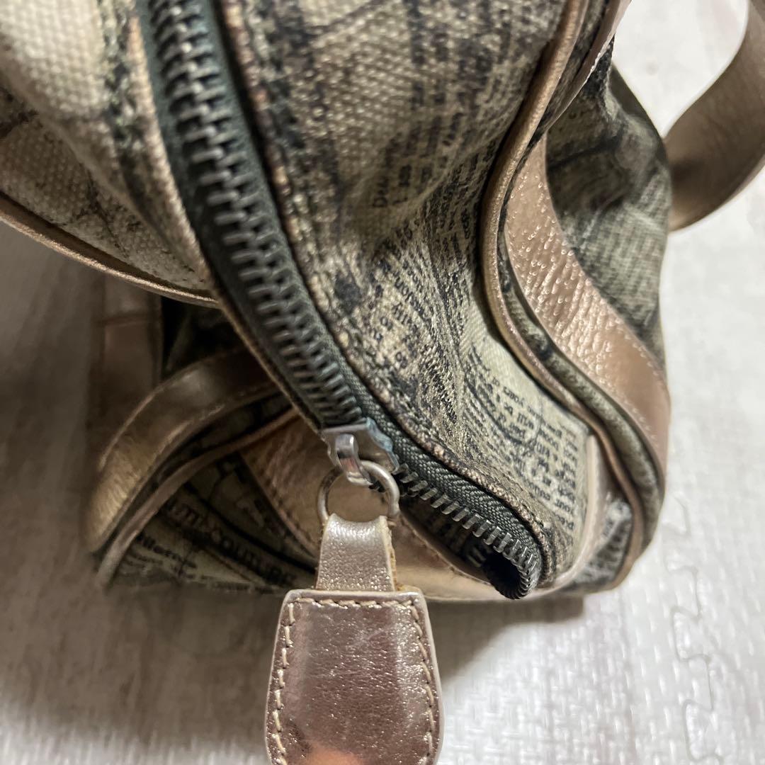 Galliano ジョン・ガリアーノ 新聞柄 ボストンバッグ クロコ型押し風