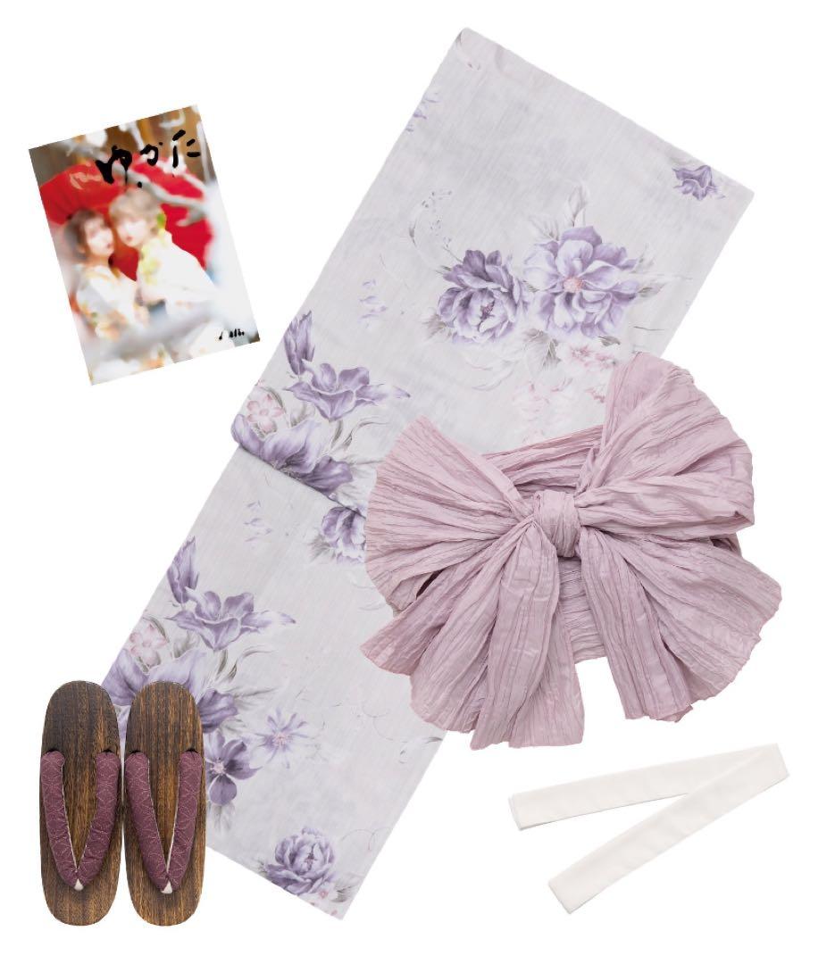 浴衣5点セット 和歌山染工日本染め（ゆかた・しわへこ帯・下駄・着付け本・腰ひも）