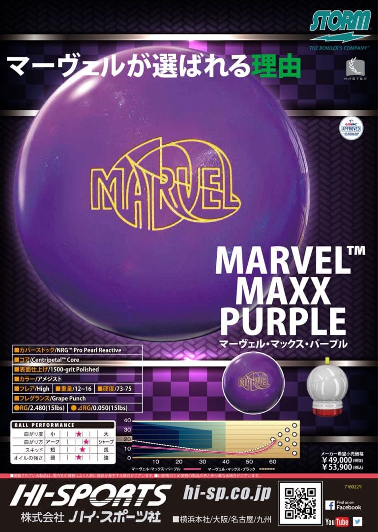 ★名球マーベルマックスパープルパール★15ポンド新品★ストーム★