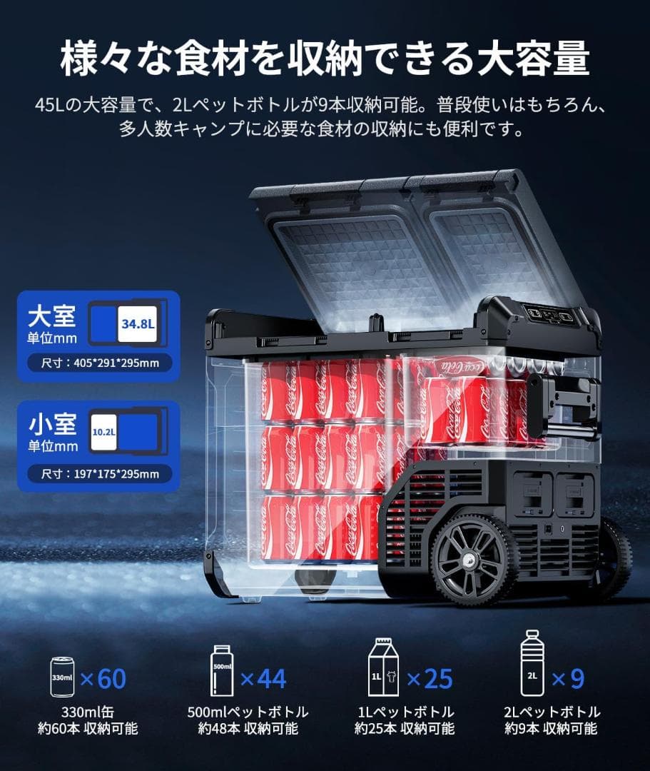 【R1389】車載冷蔵庫 45L -20℃～10℃ 2室独立温度制御