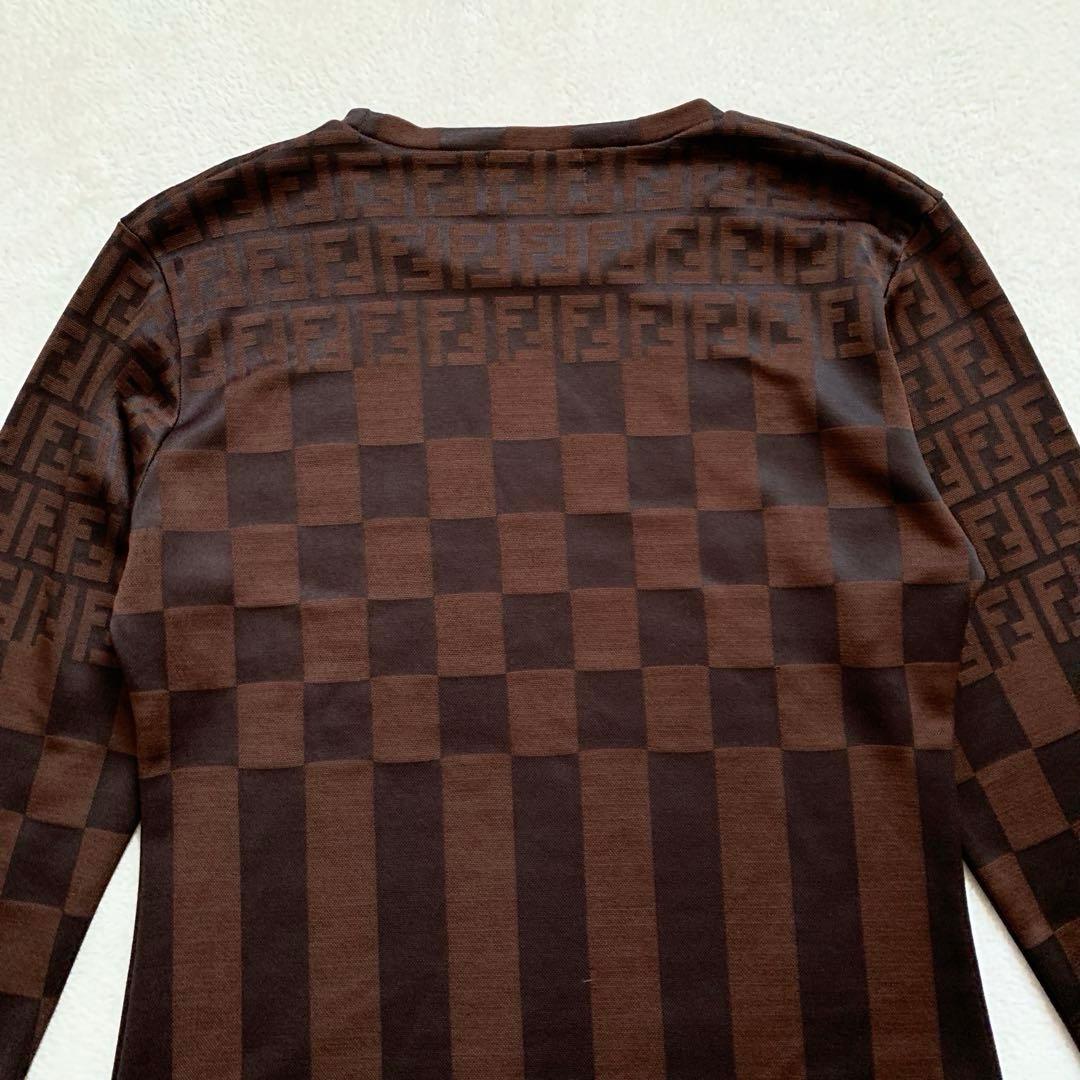 FENDI フェンディ　長袖カットソー　ズッカ柄　ダークブラウン　ストレッチ