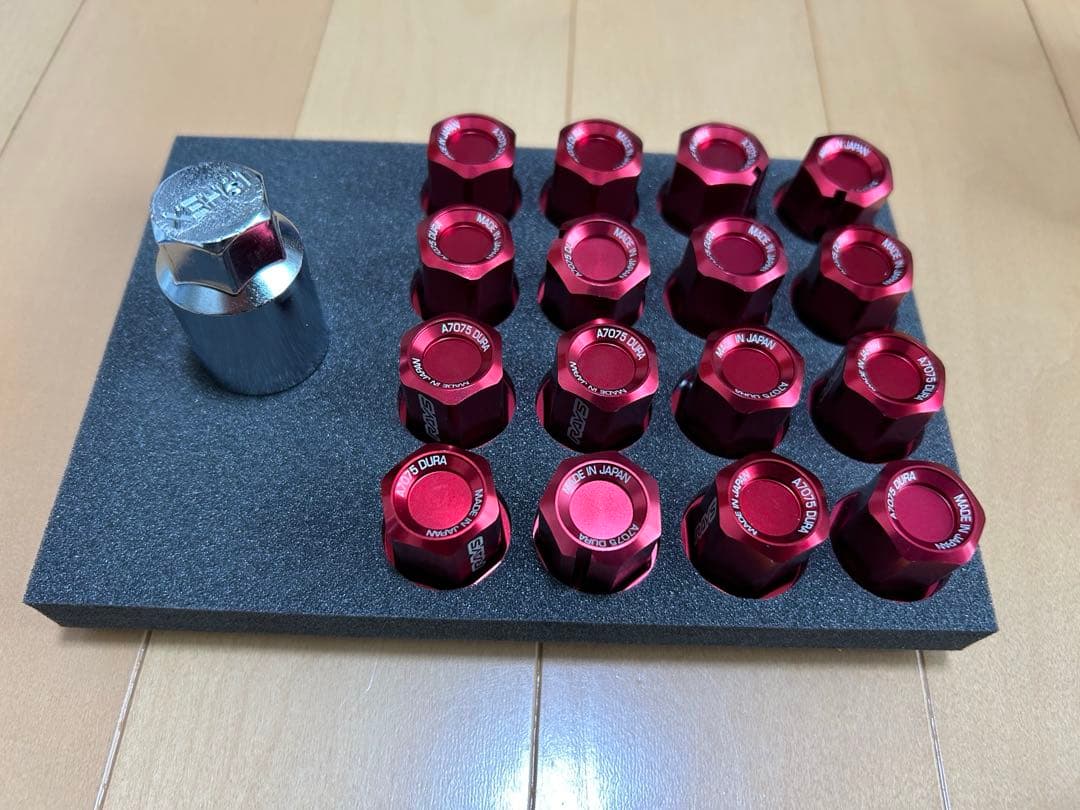 RAYS レイズ ジュラルミンロック＆ナット M12×P1.25 L32 レッド