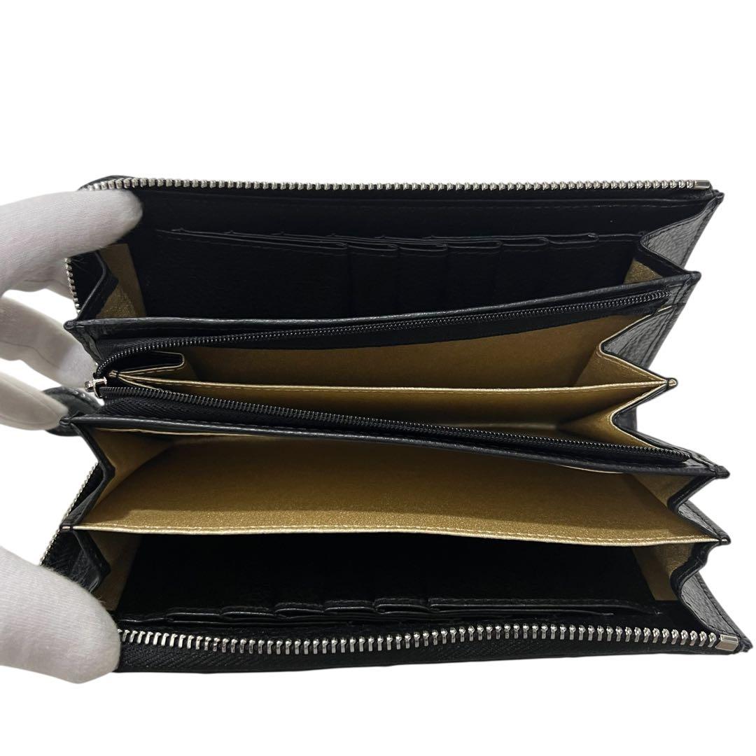 未使用品級 三宝 クロコダイル 長財布 ストーン付 ブラック L字ジップ 多収納