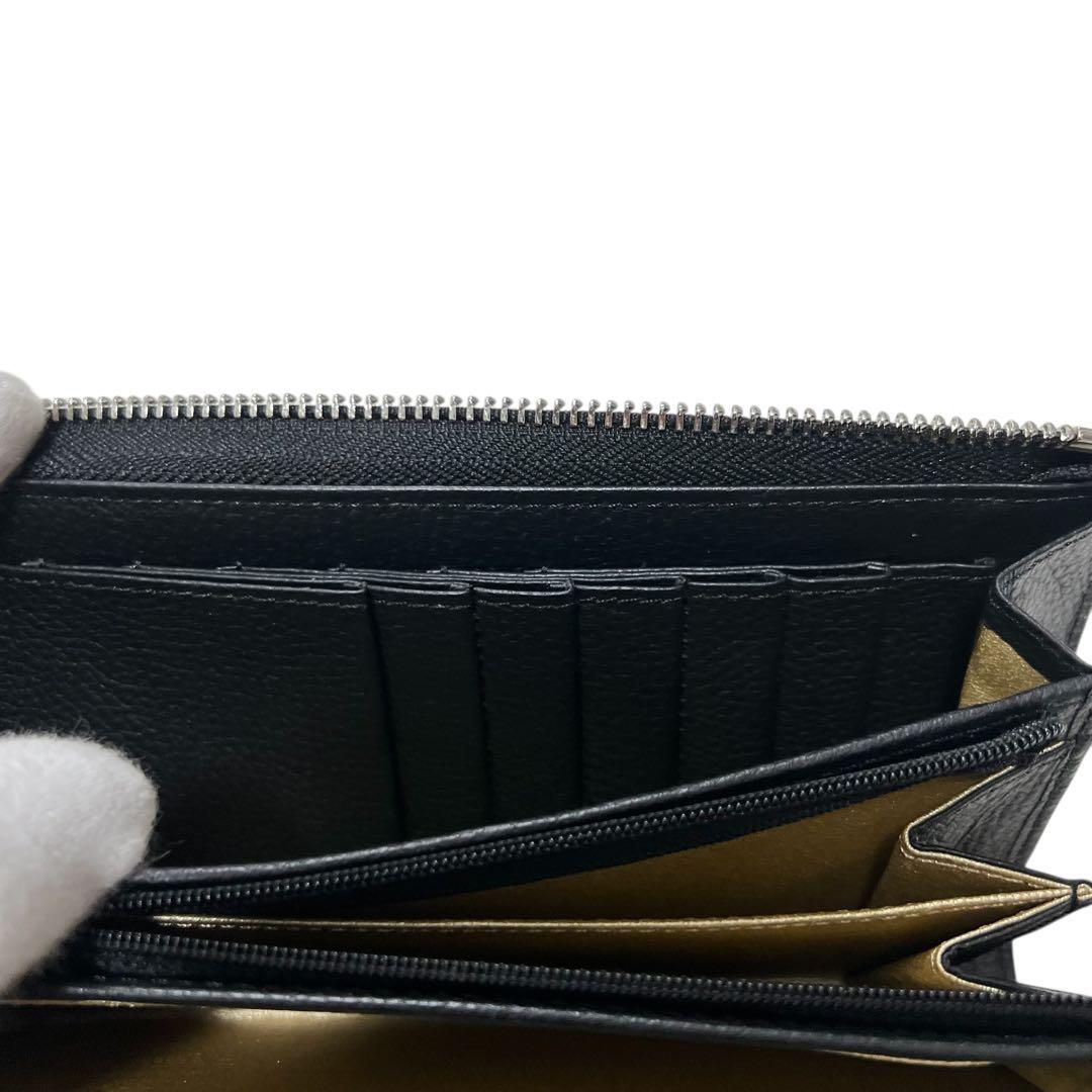 未使用品級 三宝 クロコダイル 長財布 ストーン付 ブラック L字ジップ 多収納