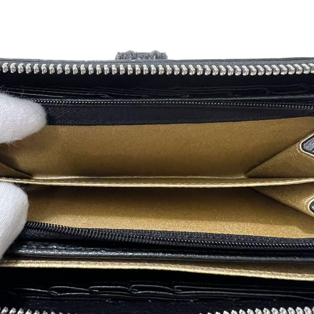 未使用品級 三宝 クロコダイル 長財布 ストーン付 ブラック L字ジップ 多収納