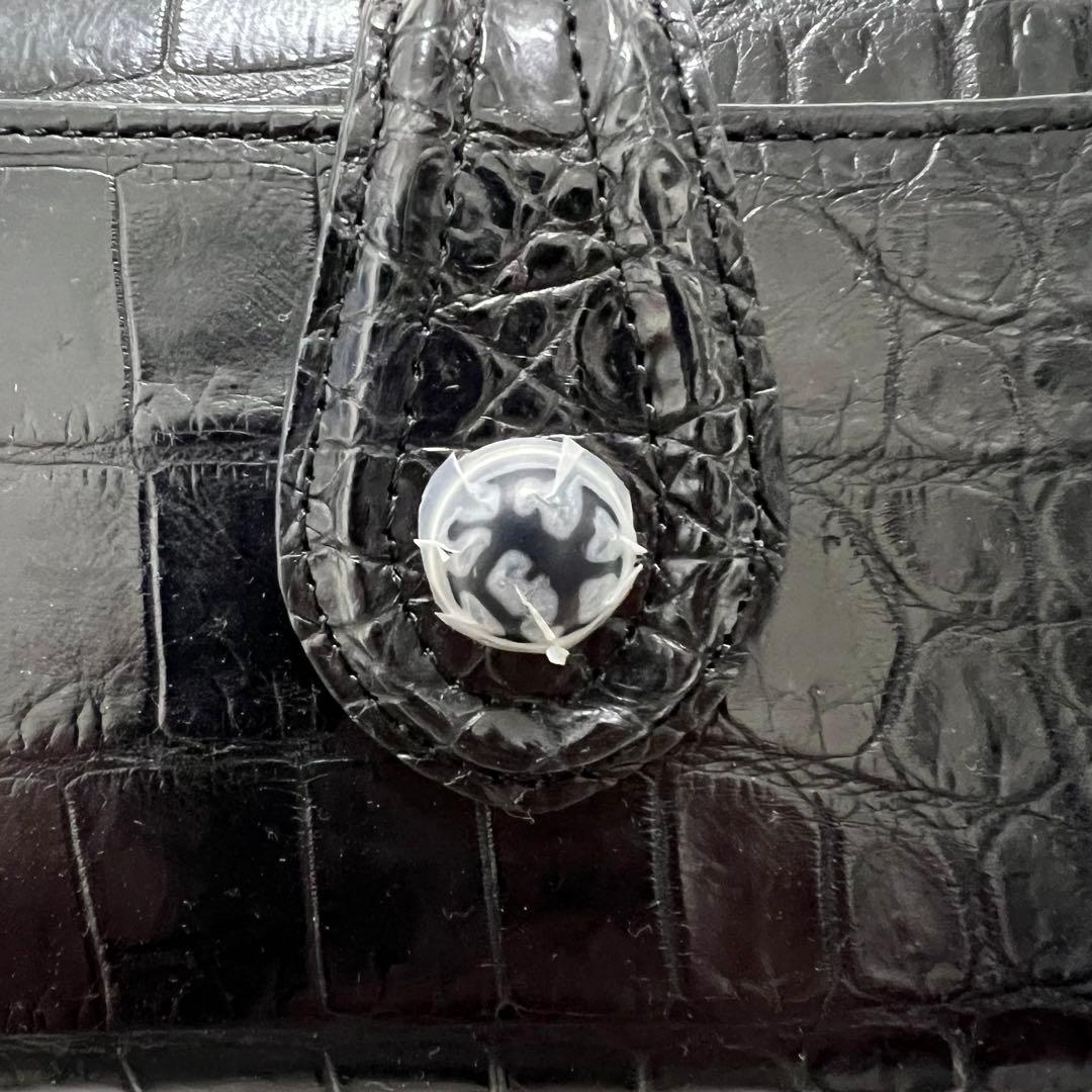 未使用品級 三宝 クロコダイル 長財布 ストーン付 ブラック L字ジップ 多収納