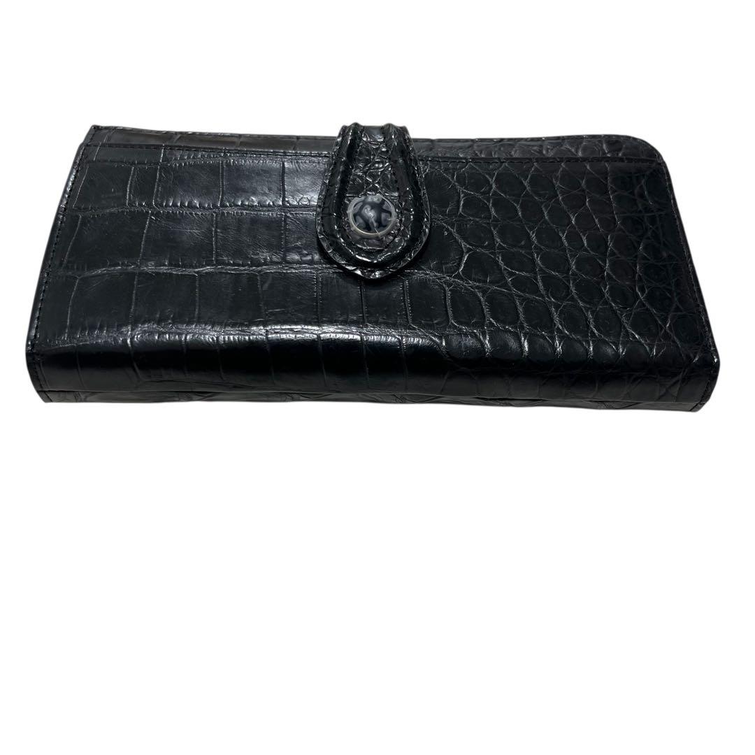 未使用品級 三宝 クロコダイル 長財布 ストーン付 ブラック L字ジップ 多収納