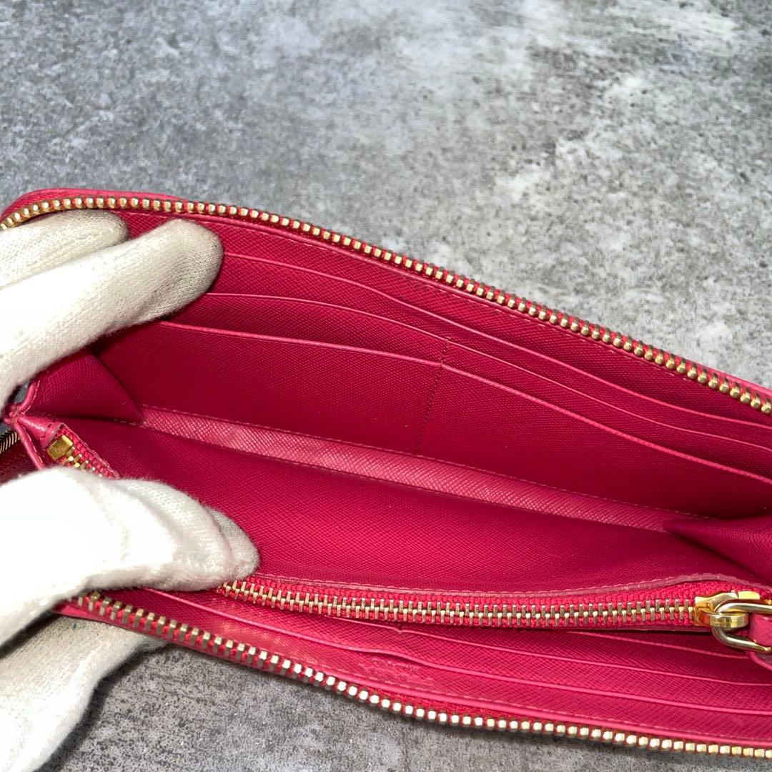 【美品】PRADA プラダ 長財布 ジッピー サフィアーノ ピンク レザー