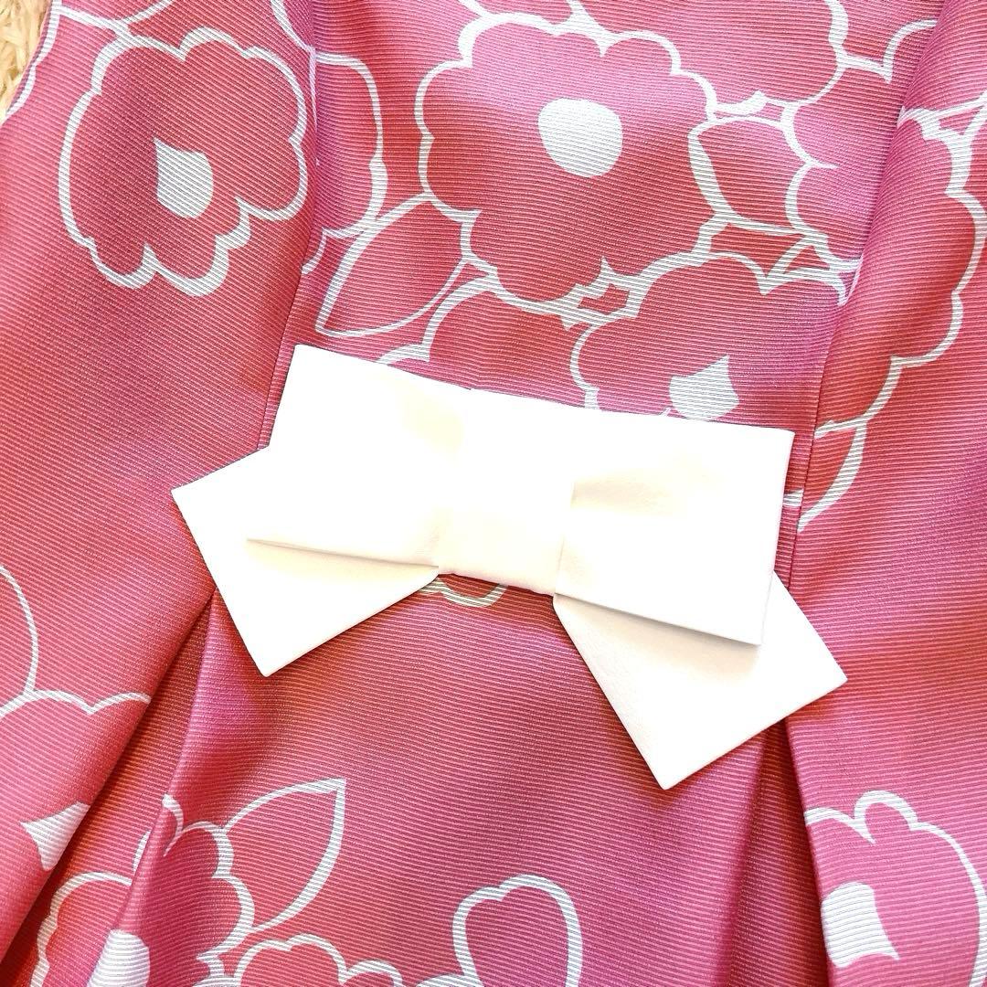 極美品✨エムズグレイシー　カメリアフレアワンピース　フラワープリント　リボン36