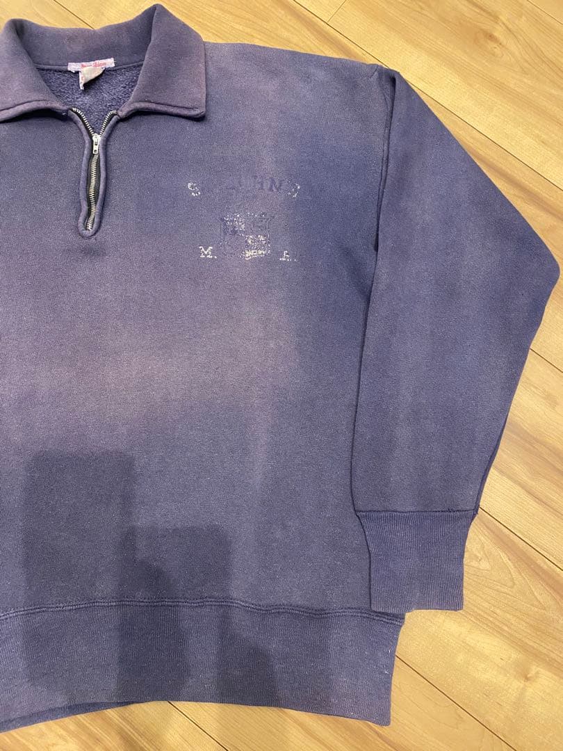 60s champion ハーフジップ　ランタグ　ナス紺　グッドフェード　大きめ