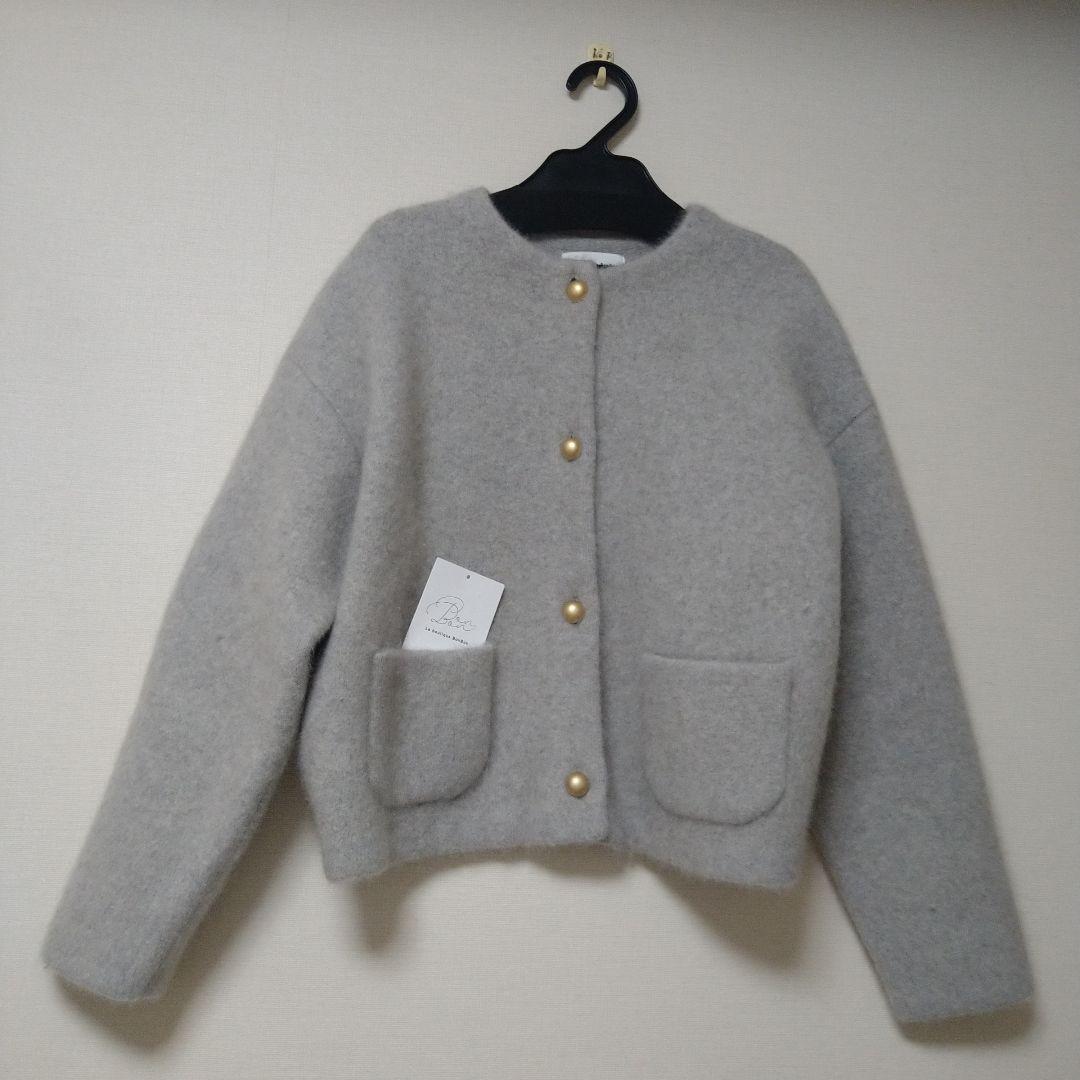 ラブティックボンボン ハイクオリティウール接結ジャケットカーディガンライトグレー