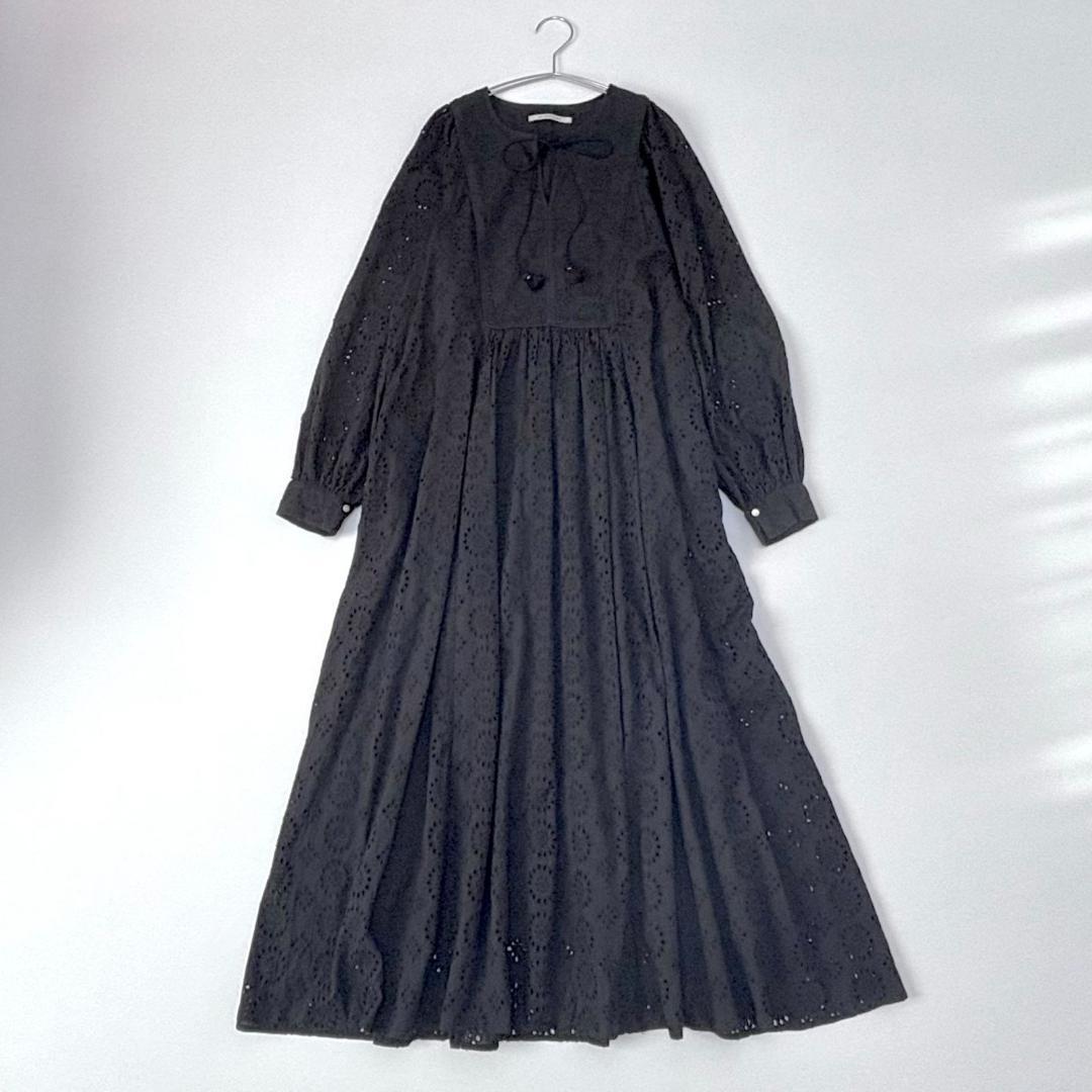 美品 ヌキテパ 刺繍 ロングワンピース コットン エンブロイダリー　サンプル　黒