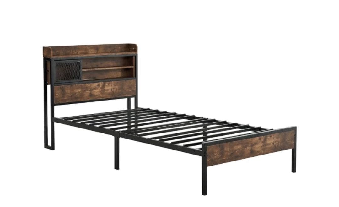 ベッドフレーム ベッド シングルベッド パイプベッド コンセント付き 宮付き 木