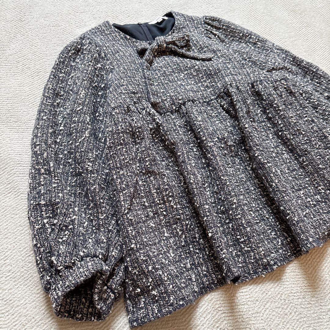 美品✨yori ヨリ リボンツイードブラウス ネイビー 38 日本製 完売品