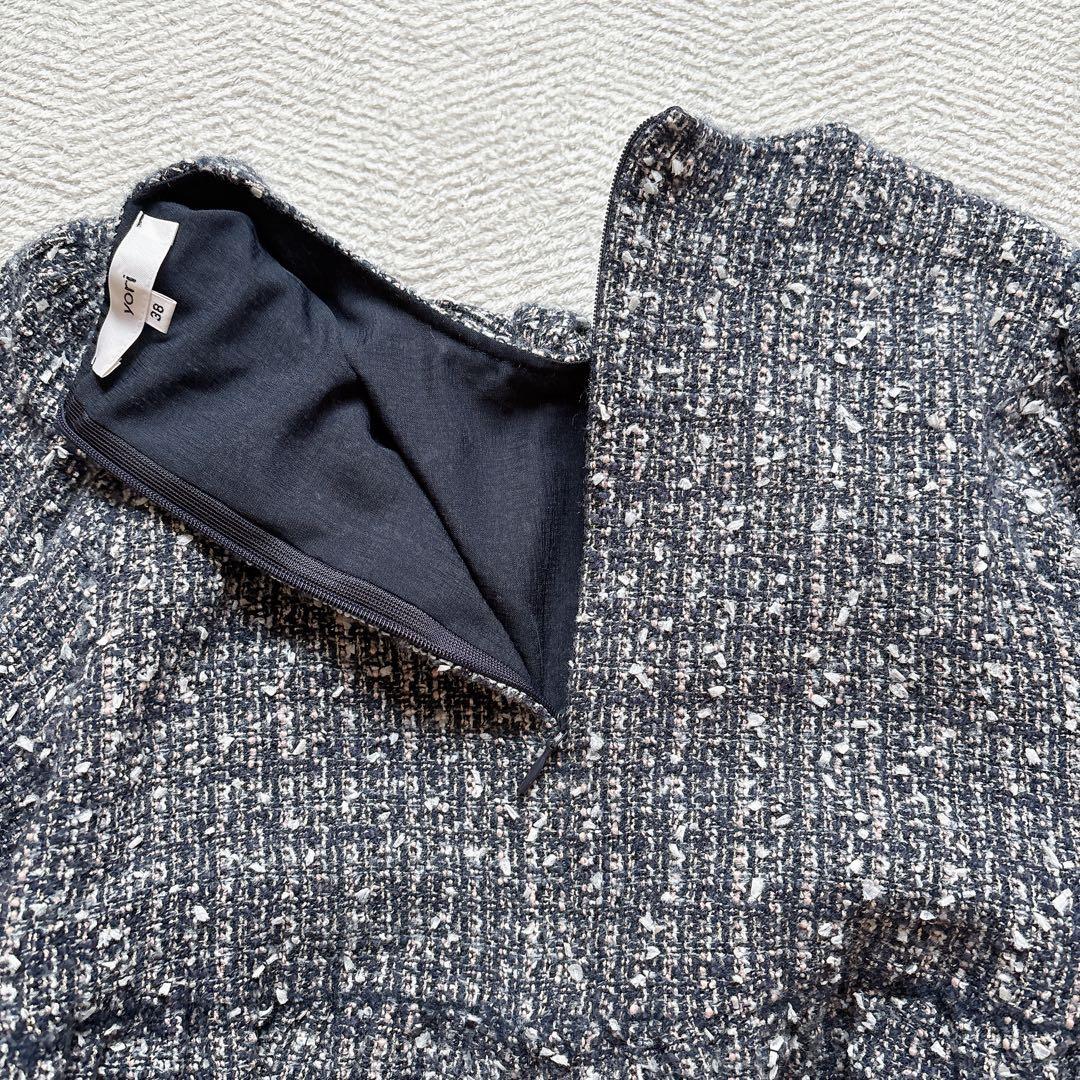 美品✨yori ヨリ リボンツイードブラウス ネイビー 38 日本製 完売品