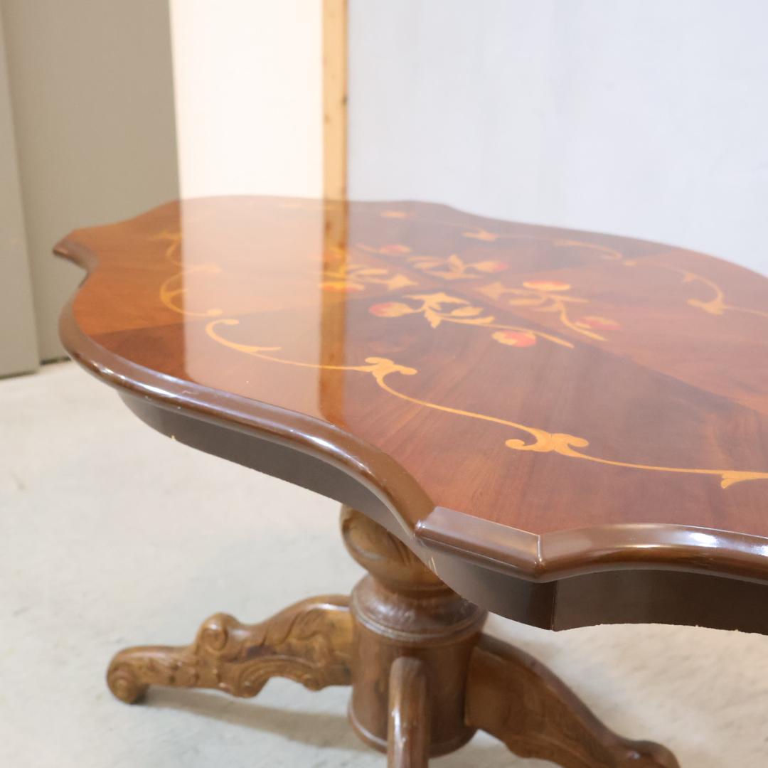 アンティーク調 カフェテーブル 円形 ロココ調 象嵌細工 エレガント 洋風