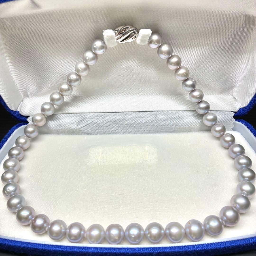 ジュエリーマキ　パールネックレス　リアルパール　グレー系　大珠　箱付