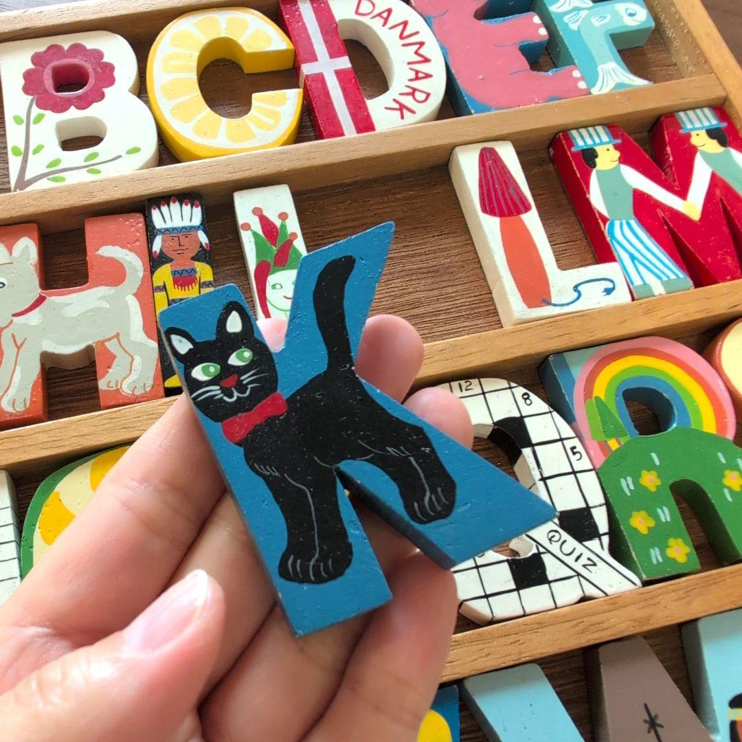 デンマーク　アルファベット　木のおもちゃ　北欧　アンティーク