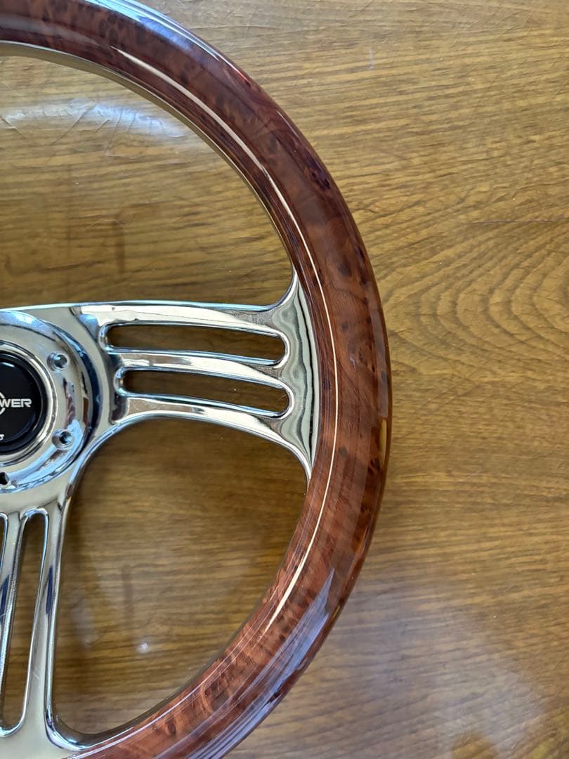 社外ステアリング　ビレットステアリング　ウッド　メッキ　35cm