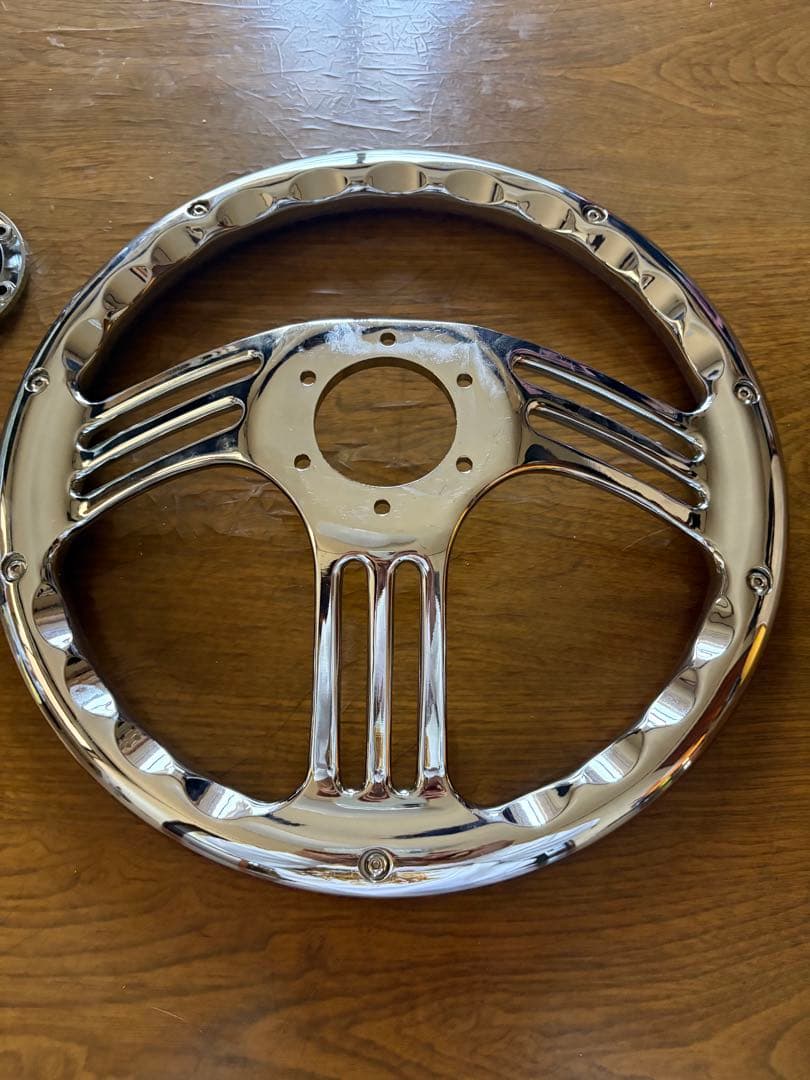 社外ステアリング　ビレットステアリング　ウッド　メッキ　35cm
