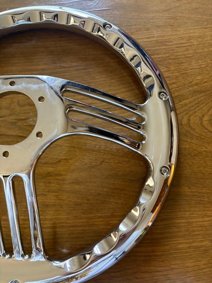 社外ステアリング　ビレットステアリング　ウッド　メッキ　35cm