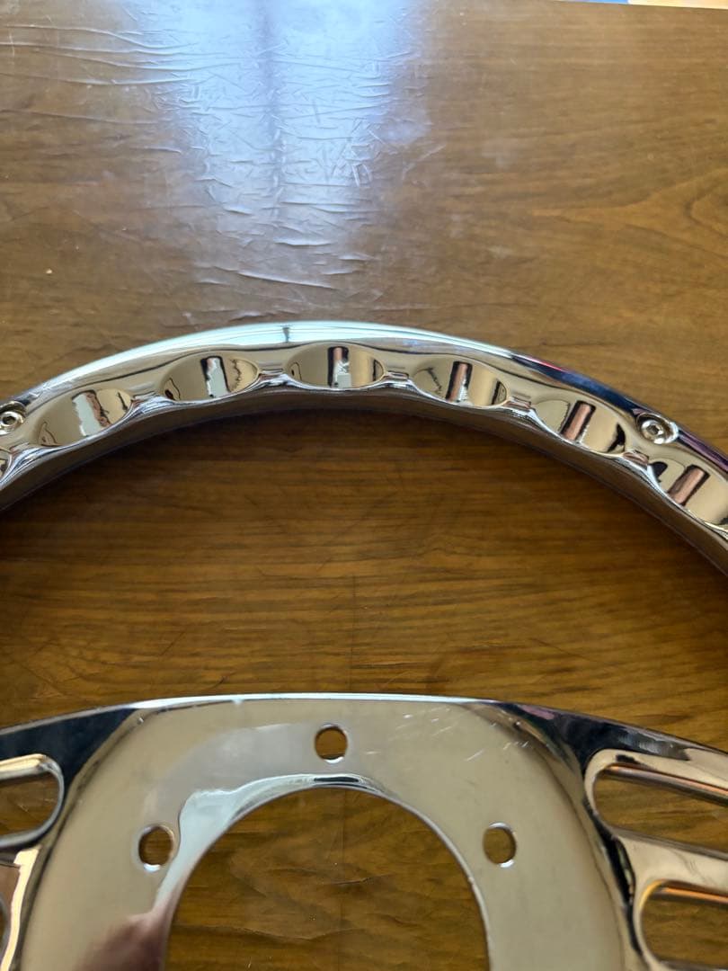 社外ステアリング　ビレットステアリング　ウッド　メッキ　35cm