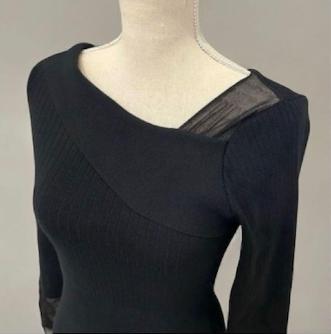 ピンキー&ダイアン黒 ロングニットワンピース 長袖 レース袖口 M