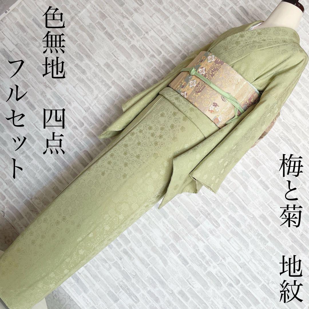 色無地　フルセット　菊　梅　地紋　難あり　練習用　シンプル　礼装　着物　I2