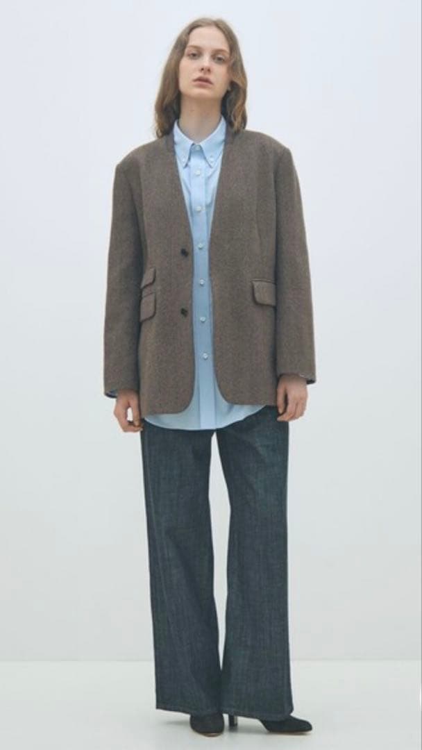 MACPHEE アルパカヘリンボーン カラーレスジャケット