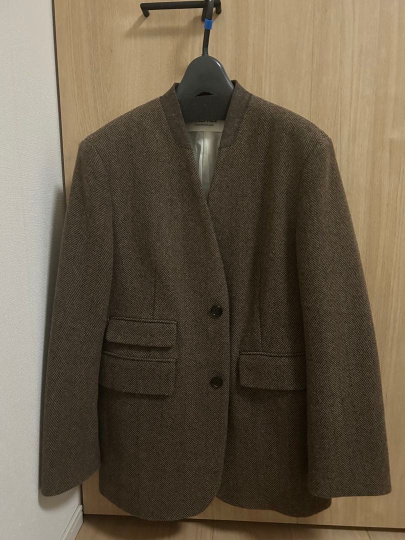 MACPHEE アルパカヘリンボーン カラーレスジャケット