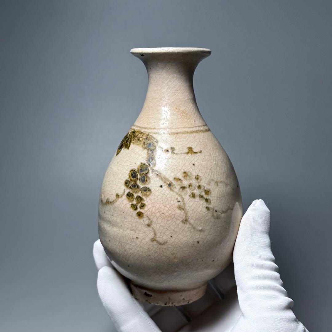 李朝　粉青沙器　鉄絵葡萄文徳利　古美術　蒐集家放出品　高さ14cm　朝鮮美術