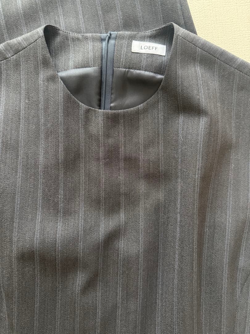 LOEFF ロエフ ストライプ ノースリーブワンピースS ダークグレー