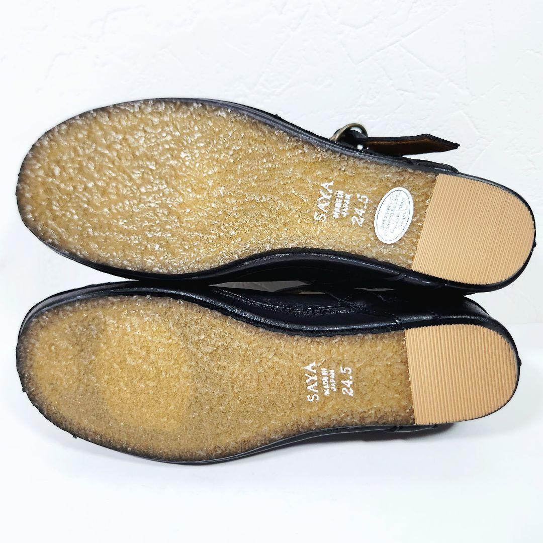 【新品未使用】サヤ メリージェーン レザー ストラップシューズ 黒 24.5