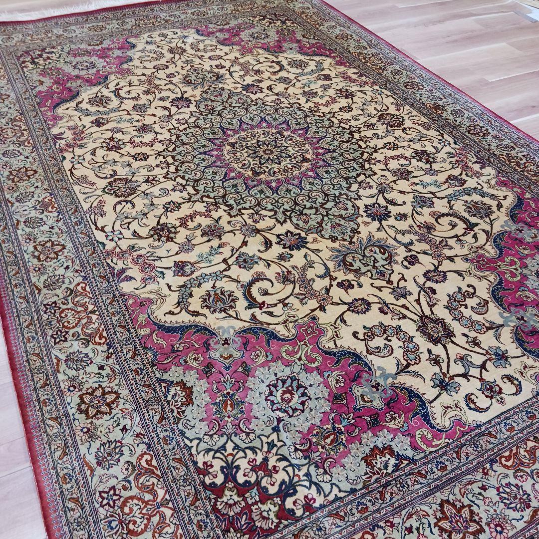 専用Y3182 高級ペルシャ絨毯 大判 シルク100% 手織り 293㎝