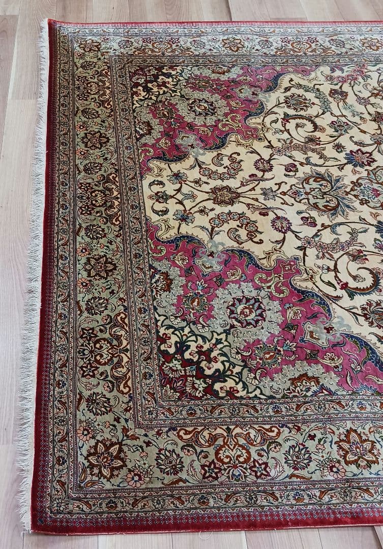 専用Y3182 高級ペルシャ絨毯 大判 シルク100% 手織り 293㎝