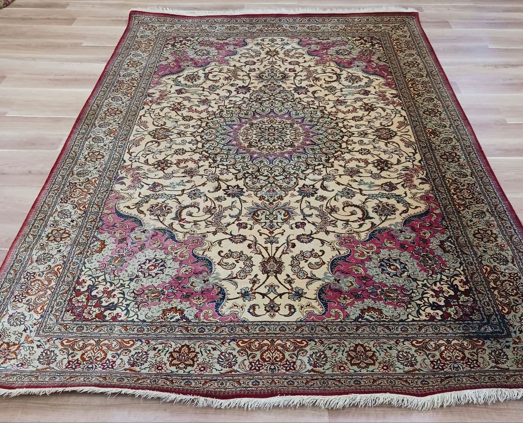 専用Y3182 高級ペルシャ絨毯 大判 シルク100% 手織り 293㎝