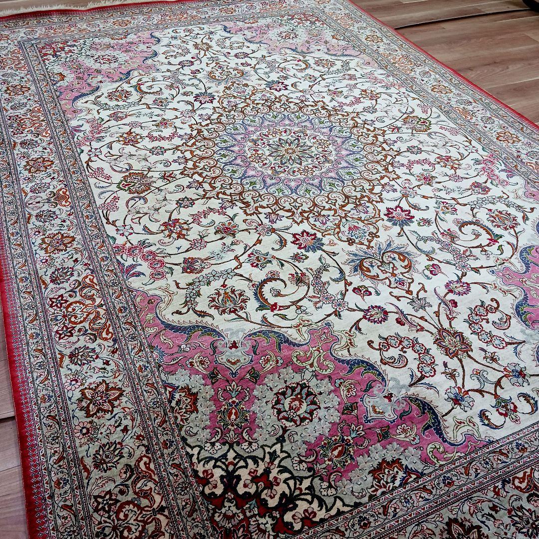 専用Y3182 高級ペルシャ絨毯 大判 シルク100% 手織り 293㎝