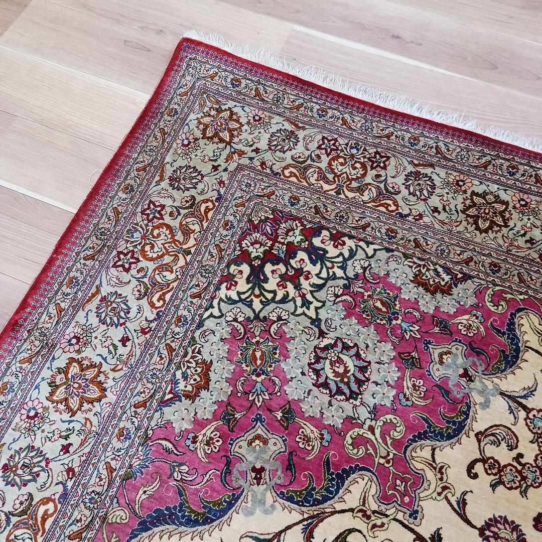 専用Y3182 高級ペルシャ絨毯 大判 シルク100% 手織り 293㎝