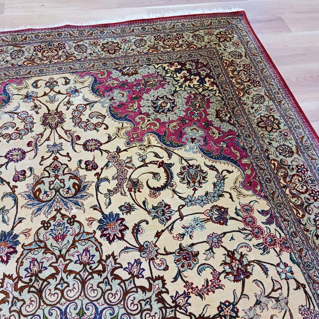 専用Y3182 高級ペルシャ絨毯 大判 シルク100% 手織り 293㎝